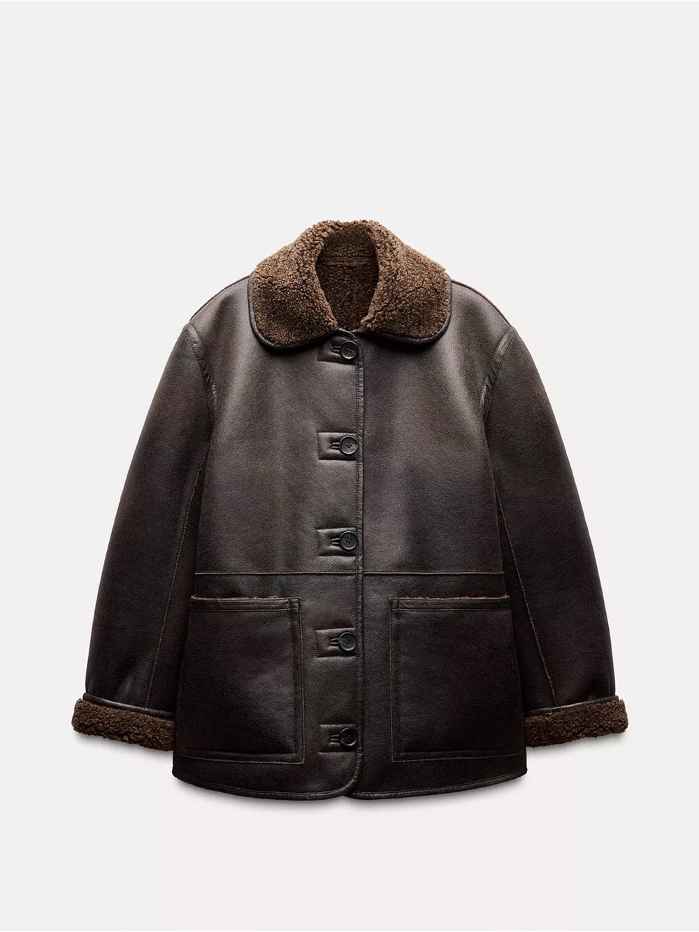 Women’s Brown Double Faced Reversible Faux Leather Coat